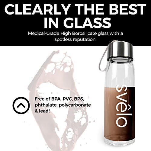 בקבוק מי זכוכית SVêlo® | ידידותי לסביבה ו- BPA- בחינם | מיוצר מזכוכית בורוסיליקט גבוהה עמידה בפרימיום